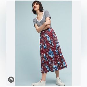 Anthropologie HD Floracion Pleated Midi Skirt